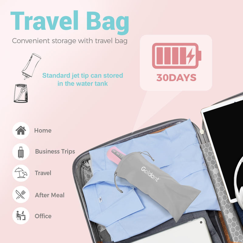 2026 Upgrade Portable Cordless Water Flosser, 350ML Tank & Travel Storage Bag, 5 Modes IPX7 Waterproof for Home & Travel, USB Rechargeable Electric Dental Flosser for Teeth Cleaning (Pink) Pink - BeesActive Australia