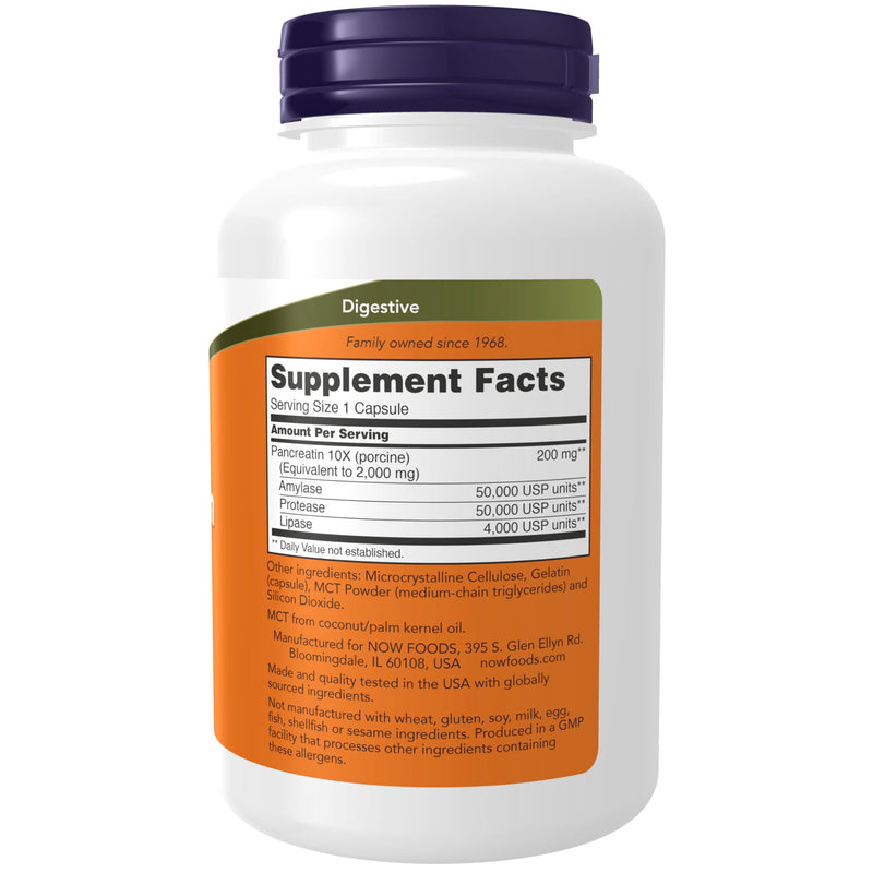 NOW Foods Supplements,Pancreatin 2000 with Naturally Occurring Protease (Protein Digesting),Amylase (Carbohydrate Digesting),and Lipase (Fat-Digesting) Enzymes,250 Capsules,(Pack of 2) 250 Count (Pack of 2)