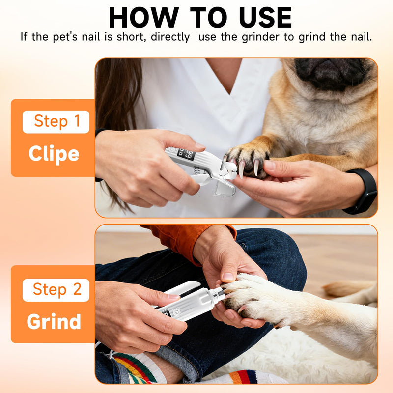 2 in 1 Dog Nail Clippers Electric Grinder Dogs Cats Trimmers Claw Nail Care Tool Cordless Rechargeable Pets Nail Trimmer with LED Lights Low Noise Pet Electric Grinder Storage Bag Include - BeesActive Australia
