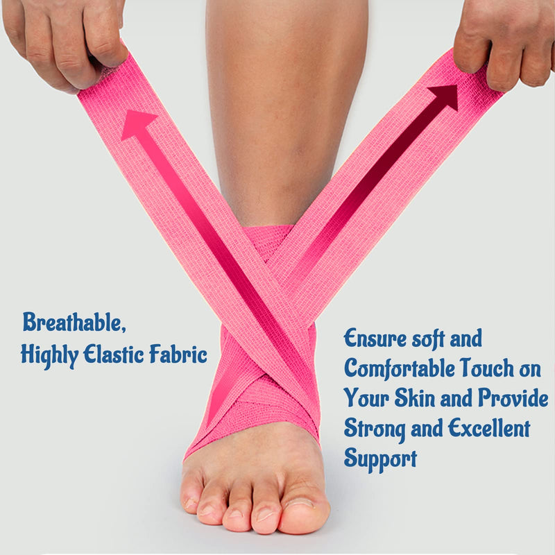 24 Pack Self Adherent Cohesive Bandage Wrap, 2” x 5 Yards Elastic Non Woven Pink Adhesive Tape, Stretch Vet Wrap for Dogs, Athletic Bandages Wrap for First Aid Medical, Sports, Ankle, Wrist Sprains 2 Inch - BeesActive Australia