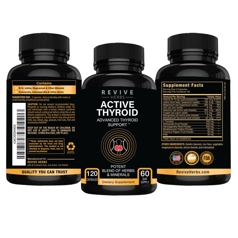 Thyroid Support: Powerful Blend of Ashwagandha, Iodine, Selenium, Magnesium, Zinc, Vitamin B12 & More for Optimal Health - 120 Capsules 120 Count (Pack of 1)