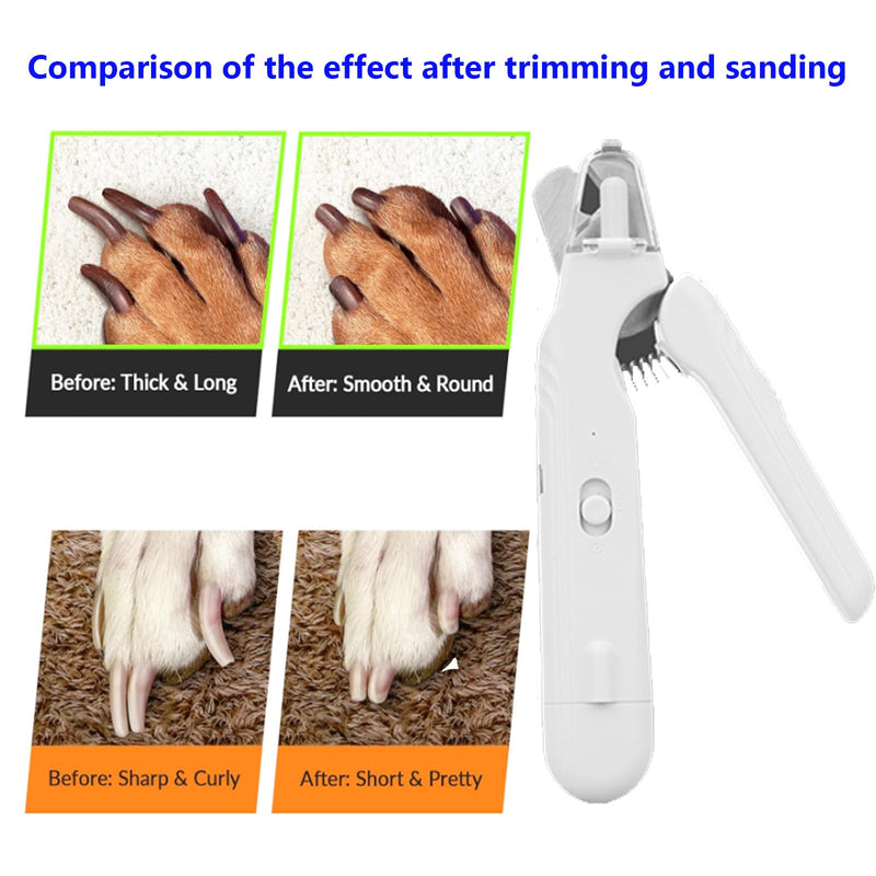 Cat nail grinders & clipper, dog grinder clippers trimmers, for dogs electric best indoor cats painless claw care nails with guard light, quiet grooming led pet cutter, small rechargeable (White)