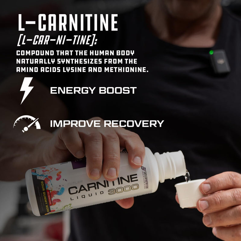 Cutler Nutrition Liquid L-Carnitine Fat Burner with Acetyl L-Carnitine | Sour Gummy Worm, 16 fl oz | Triple-Form Liquid with L-Carnitine Tartrate for Energy, Metabolism, Recovery and Workout Support 16 Fl Oz (Pack of 1)