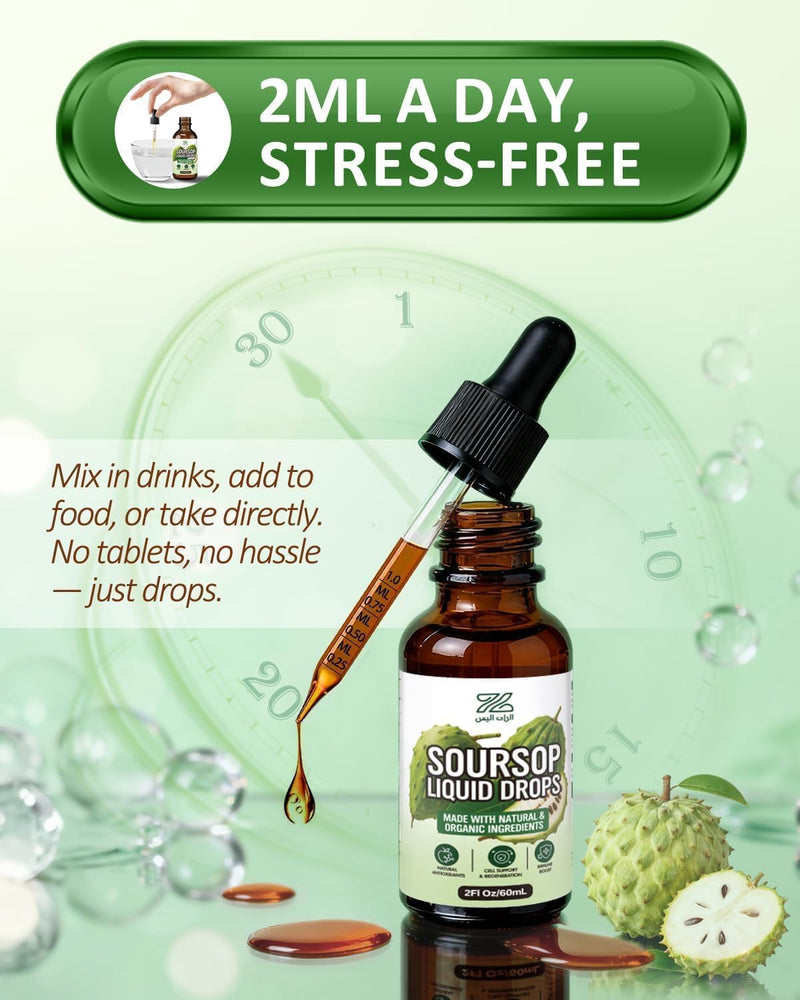 Soursop Liquid Drops 9-in-1 Botanical Blend with Black Seed | Sea Moss, Moringa, Turmeric, Oregano, Supports Overall Wellness, Vegan, Non-GMO, 2 fl oz