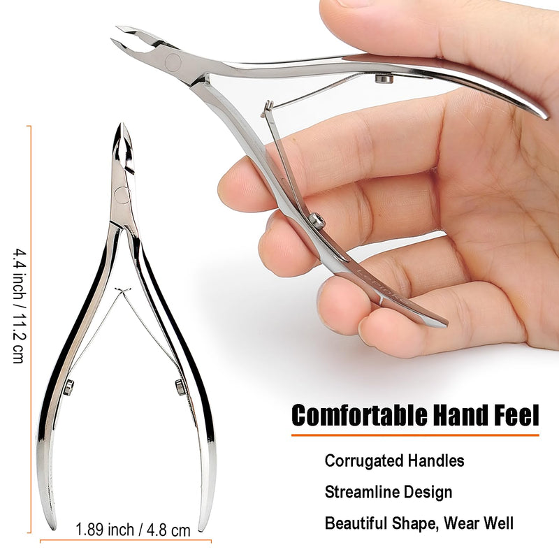 LePinko Salon-Quality Cuticle Trimmer with Cuticle Pusher, Super Labor-saving Cuticle Cutter, Sharp Cuticle Clippers for Manicurist, Professional Pedicure Manicure Nail Care Tool, 5mm Jaw Silver - BeesActive Australia