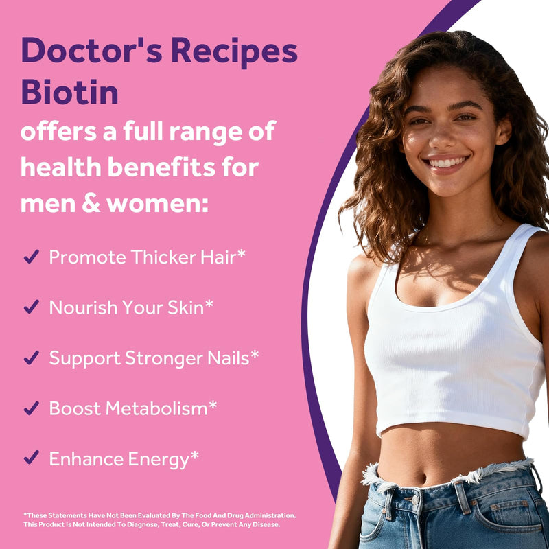 Doctor's Recipes Biotin 10,000mcg, High Potency Vitamin B7 for Hair, Skin & Nail Support, Non-GMO, Optimal Solutions Hair Vitamin with Biotin, for Women and Men, 120 Softgels