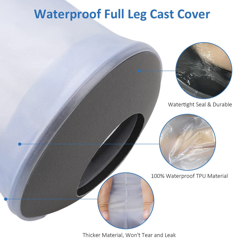 Waterproof Full Leg Cast Covers for Shower Adult, Extra Long Cast Covers for Shower Leg, Reusable Leg Cast Protector Cast Bag for Thigh Knee Foot Ankle Surgery Wounds Boots Braces, XL XL-Full Leg - BeesActive Australia