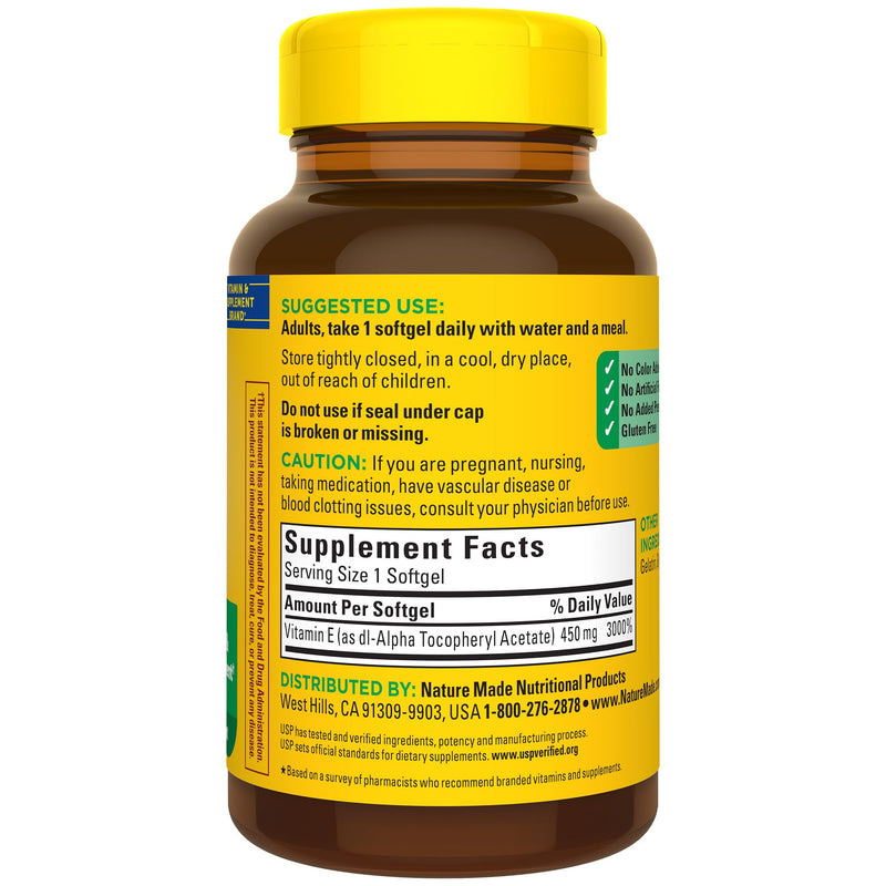 Nature Made Vitamin E 450 mg (1000 IU) dl-Alpha Softgels, 60 Count for Antioxidant Support (Pack of 3) Unflavored 60 Count (Pack of 3)