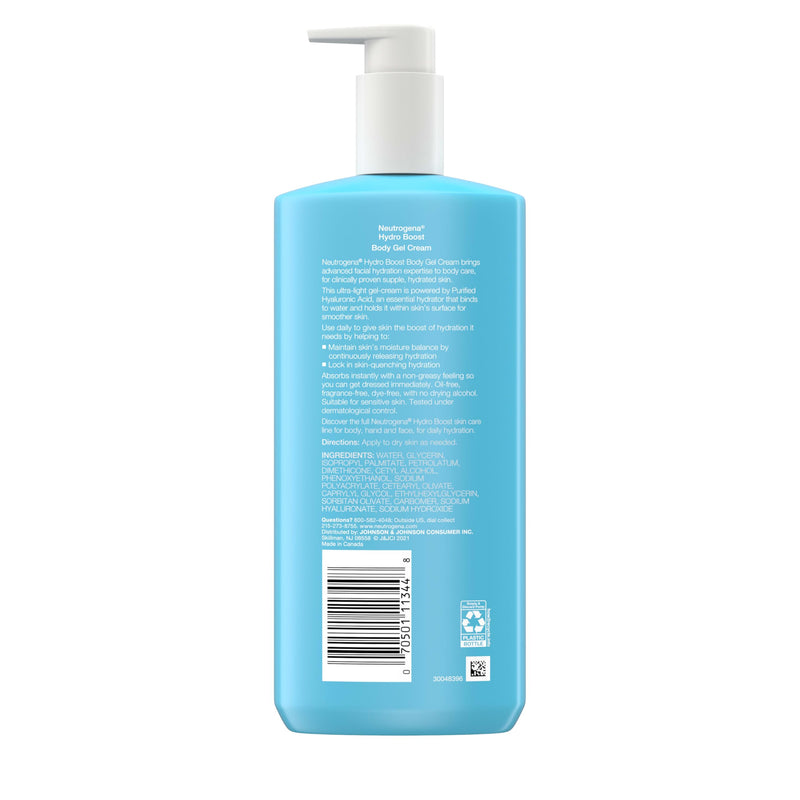 Neutrogena Hydro Boost Body Moisturizing Gel Cream with Hyaluronic Acid, Non-Greasy & Fast Absorbing, Lightweight Hydrating Body Lotion for Normal to Dry Skin, Fragrance-Free, 16 oz 16 Fl Oz (Pack of 1)