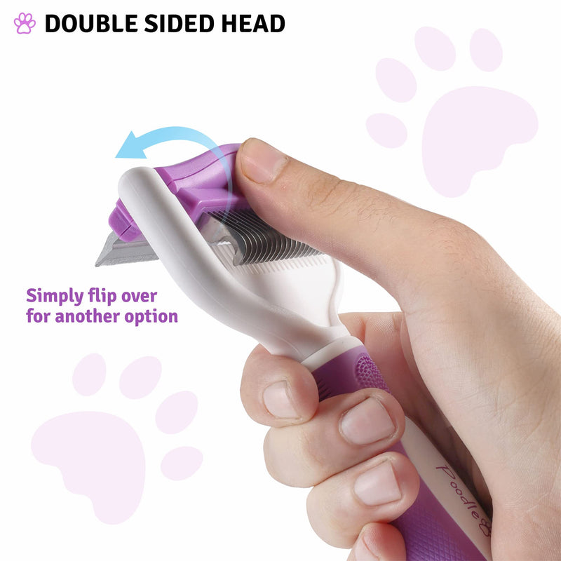 2 in 1 Pet Grooming Tool - Double Sided Deshedding Brush and Dematting Comb - Undercoat Rake for Dogs & Cats Removes Matted Fur, Tangles and Knots Safe & Gentle - BeesActive Australia