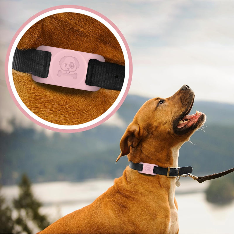 IPX8 Waterproof Airtag Dog Collar Holder [2 Pack] Silicone Ultra-Durable Lightweight GPS Tracker Case Anti-Lost Protective Apple Air Tag Cover for Dogs & Cats Collars (Pink & Purple) Pink & Purple - BeesActive Australia