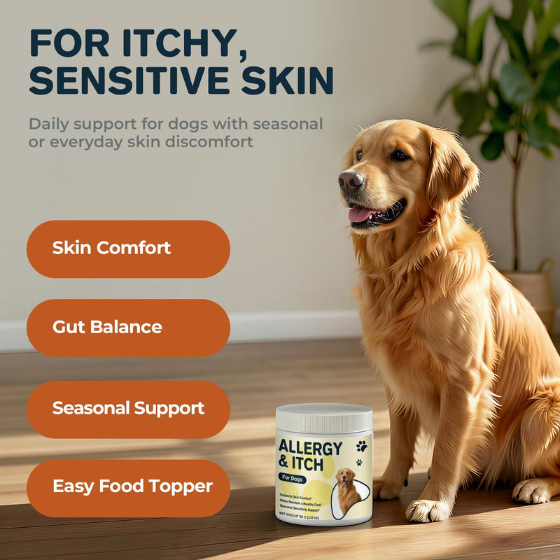 Manuka Honey for Dogs, Allergy & Itch Support Powder for Dogs, Helps Relief Itchy Skin, Supports Skin Comfort & Coat Health with Quercetin, Colostrum & Probiotics, 60 g