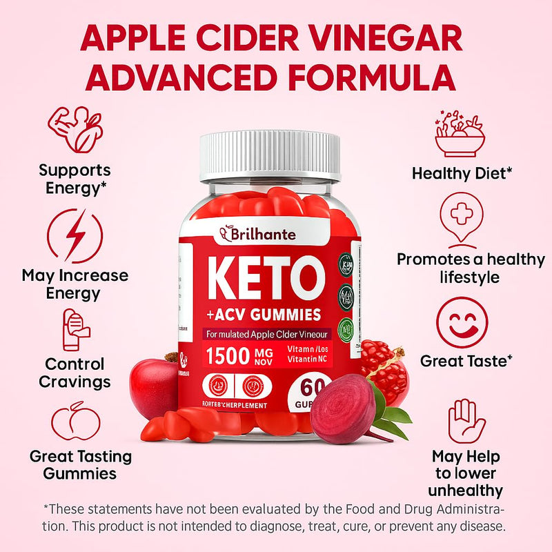 Keto ACV Gummies-Organic Apple Cider Vinegar with Mother, Sugar Free, 60 Ct | Vitamin B12 & B6, Beetroot, Metabolism and Energy, Gluten-Free, Vegan