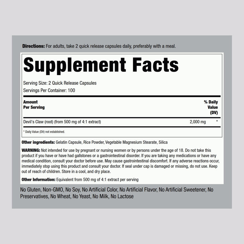 Piping Rock Devils Claw | 200 Capsules | Herbal Supplement | Concentrated Extract | Non-GMO, Gluten Free - BeesActive Australia