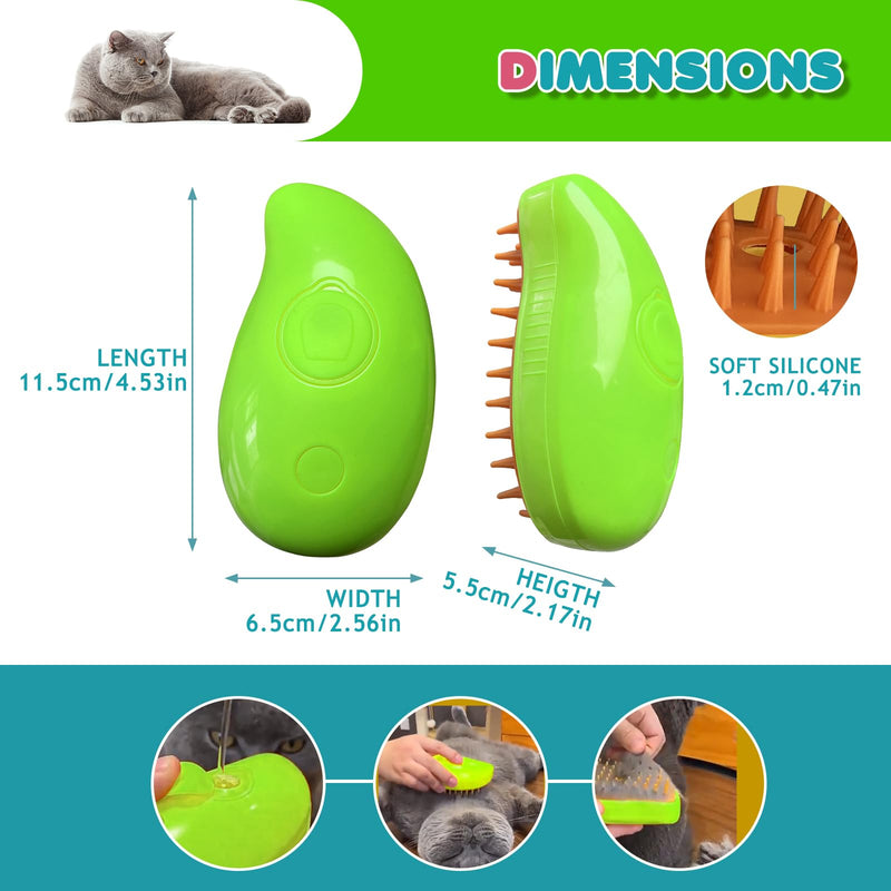 Steamy Cat Brush - 3 In 1 Spray Cat Brush, Self Cleaning Cat Steamy Brush, Cat Steamer Brush for Massage, Steam Pet Brush for Removing Tangled and Loose Hair (Green) Green - BeesActive Australia