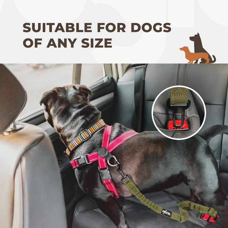 12"-37" Wuglo Dog Seat Belt - Dog Car Harness with Strong Elastic Belt - Durable & Safe Dogs Cars Seat Belts Clip - Universal Dog Seatbelt for Car Travel (Khaki) Khaki - BeesActive Australia