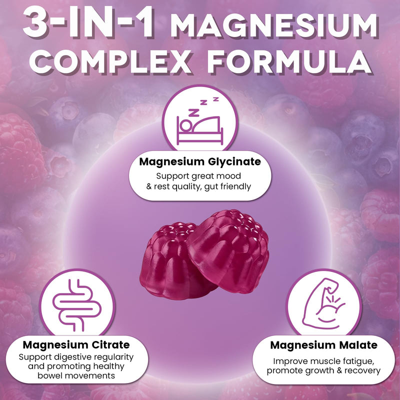 Magnesium Complex Gummies 500MG - 3-in-1 Advanced Magnesium Supplement | Vitamin D3, C, B6, B12, Zinc & Calcium - Sugar Free Magnesium Gummies for Calm, Muscle, Mood, for Women Men, Vegan 120 Count 60 Count (Pack of 2)