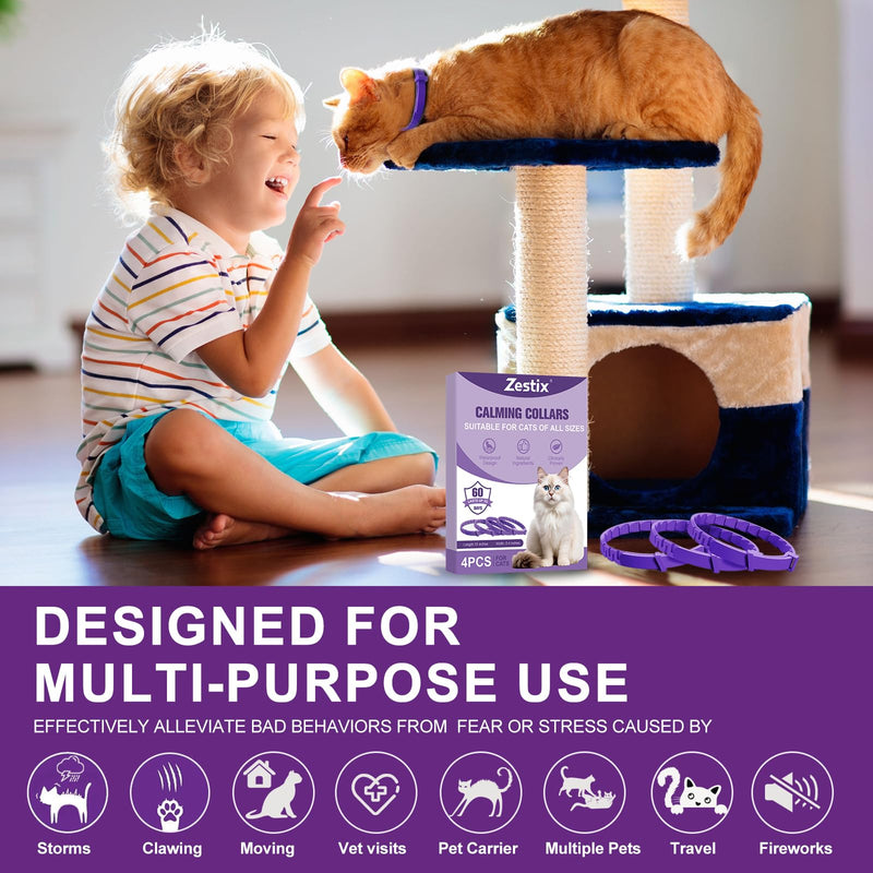 Cat Calming Collar with Pheromone & Lavender, Adjustable Waterproof Design, 30-Day Anxiety Relief, 4-Pack for Multi-Cat Stress & Travel L1
