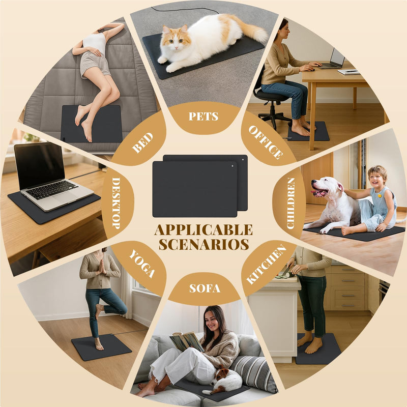 Grounding Mat with 100K Ohmresistor, The Globe Pad for Feet Earth Ground Therapy Improved Sleep Reduced Pain,Earth Grounded Pads Healthy Mats with Grounding Wire Magnetic Therapy Mat (Black) Black - BeesActive Australia