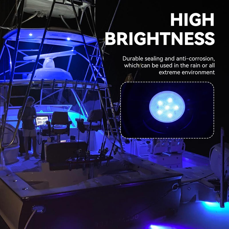 Boat Courtesy Lights, IP68 Waterproof Boat Interior Lights, Marine Navigation Stern Courtesy Night Fishing Lighting, Stainless Steel Marine LED Lighting for Pontoon Bass Sailboat(4PCS Blue)