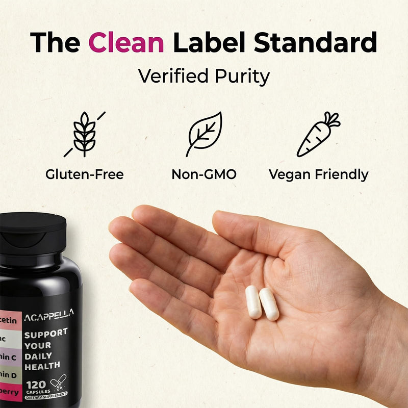 ACAPPELLA Elderberry Capsules with Zinc Vitamin C Capsules Vitamin D Elderberry Supplement - 120 Count
