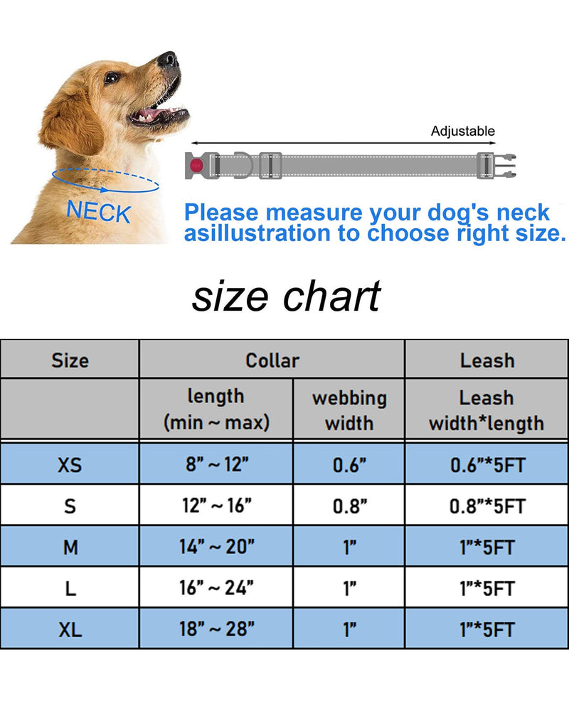 Aeclleca Reflective Dog Collar and Leash Set with Safety Locking Buckle，Adjustable Soft Nylon Pet Collars for Small Medium Dogs (Blue, XS) Blue - BeesActive Australia