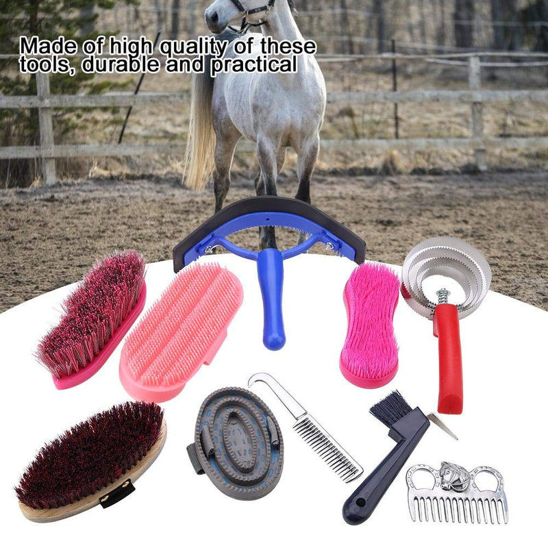 10PCS Horse Cleaning Tool Set Horse Grooming Care Kit Horse Brush Set with Hoof Pick Sweat Scraper Assorted Hair and Curry Comb Pick Itching Brushes - BeesActive Australia