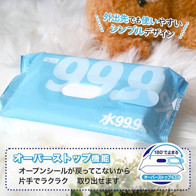 Pure Water Baby Care, 99.9% Pure Water, Fluffy Wipes, 80 Sheets x 8 Pieces (640 Sheets), Collagen, Peach Leaf Extract, W Moisturizing Ingredients, Weak Acidity, Made in Japan - BeesActive Australia