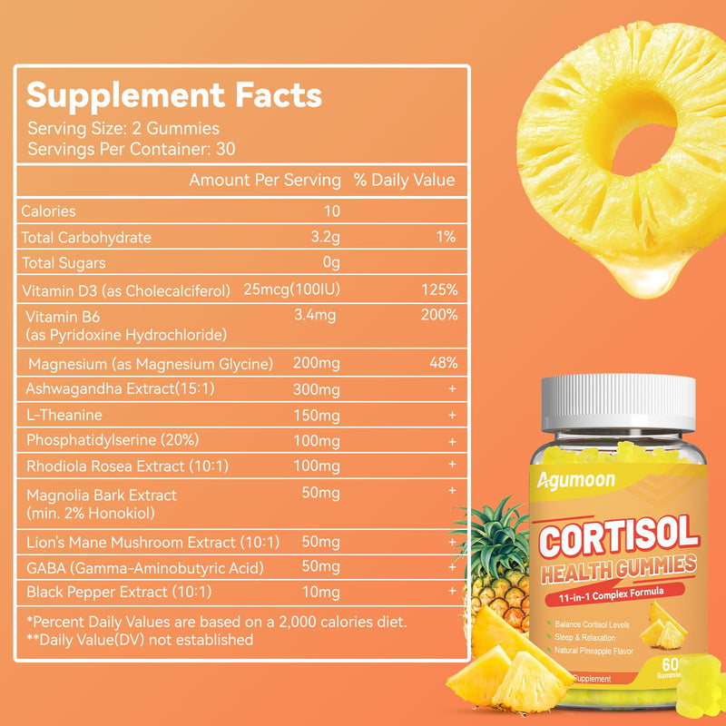 Cortisol Gummies for Women, Cortisol Supplements - 60 Gummies | with Ashwagandha, Magnesium, L-theanine, for Relaxation and Mood Support, Sugar Free, Vegan 60 Count (Pack of 1)