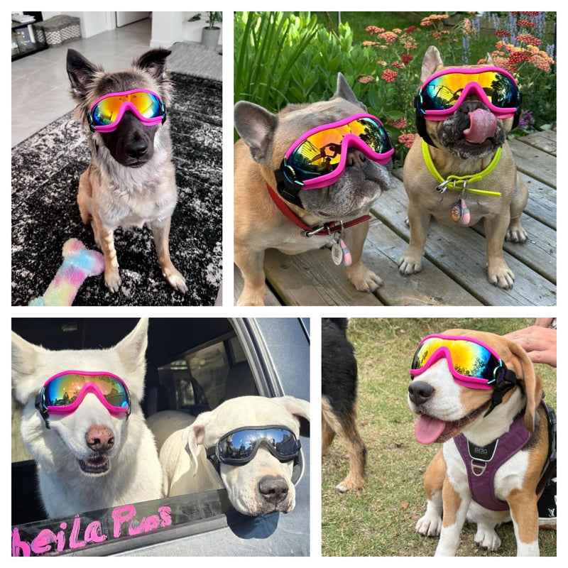 Dog Goggles for Large Breed Pet Sunglasses Eye Protection Anti-UV Doggy Driving Goggles Dog Shades for Bright Light/Wind/Debris, Pink Large (Pink)