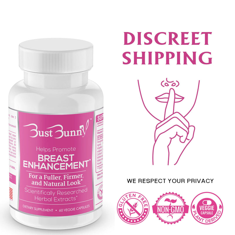 Bust Bunny Breast Enhancement & Enlargement Pills, Vegan, 3 Month Supply | Vegan herbal breast growth support for women & transgender; Fenugreek, Red Clover, Vitamin C; non-GMO with no fillers