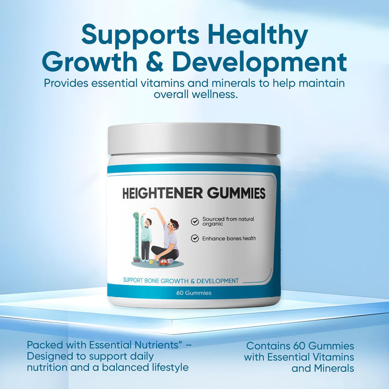Heightener Gummies with Vitamin C, Vitamin D, Calcium & Ashwagandha – 60 Gummies