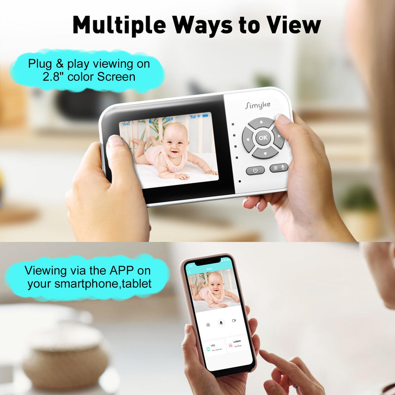 Upgrade Video Baby Monitor,WiFi Baby Camera,2.8" Display and App Control,1200ft Long Range,2 Way Talk,Auto Night Vision,Sound Alert,VOX,Temperature Sensor 5 Lullabies Feeding Remind,Home Use BME28-1