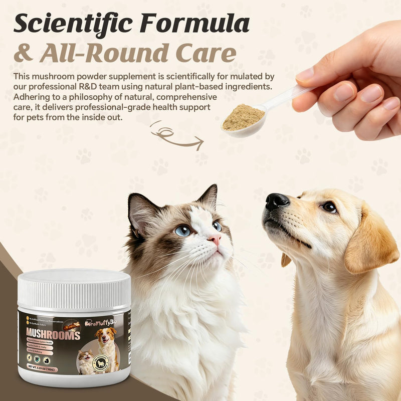 Turkey Tail Mushroom Natural Supplement for Dogs & Cats - 150g Pet Mushroom Powder Complex for Immune & Gut Support Brain Health and Digestion Liver & Heart Health, for Lumps and Bumps