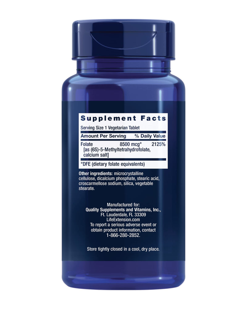 Life Extension High Potency Optimized Folate – L-methylfolate – Folic Acid, 8500 mcg DFE – Heart & Brain Support, Healthy Homocysteine Levels – Gluten-Free, Non-GMO, Vegetarian – 30 Tablets | L-Methylfolate & Folic Acid for Heart & Brain Support, Healt...
