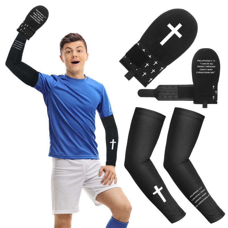 Geyoga Christian Sliding Mitt and Cross Arm Sleeve Sets Baseball Sport Set Religious Glove Sliding Mitt Cooling Arm Sleeves Philippians 4:13 - BeesActive Australia