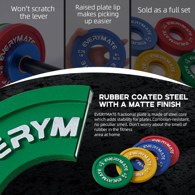EVERYMATE Rubber Fractional Weight Plates Set of 8 Micro Weight Plate Pair of 0.25LB 0.5LB 0.75LB 1 LB for Olympic Barbells for Strength Training Micro Plates Weight Plate Fractional Plates Set of 8
