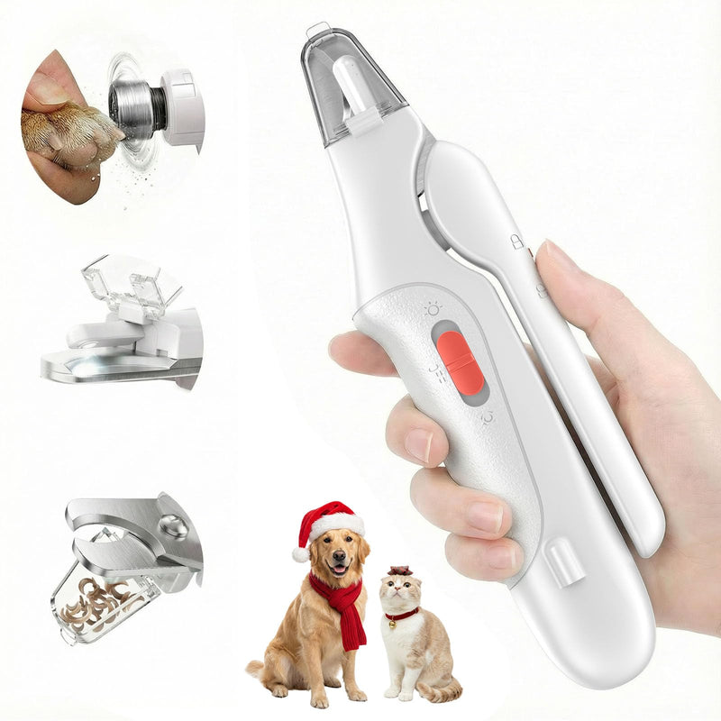 2 in 1 Dog Nail Clippers & Cat Nail Clippers Trimmers for Large Medium Small Dogs Cats Claw Trimmer Quick Sensor and Safety Guard USB Rechargeable Dogs Nail Trimmer with Catcher & 2 LED Lights White