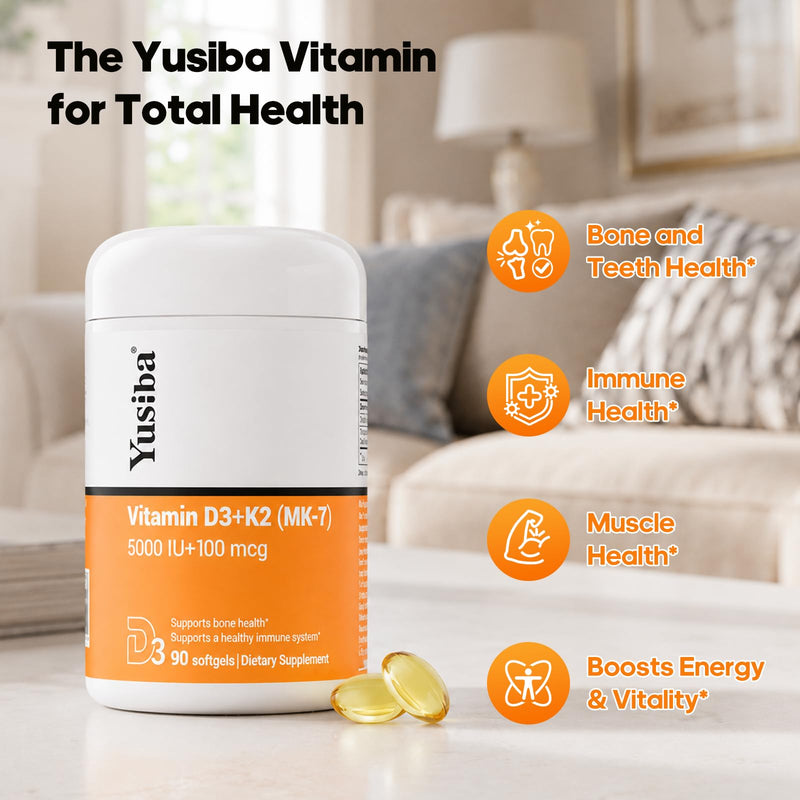 Vitamin D3 K2, Vitamin D3 5000 IU & Vitamin K2 All-Trans MK7 100 mcg | 2-in-1 K2 D3, Vitamin Supplement for Bone Health, Immune Support and Calcium Absorption, 90 Softgels