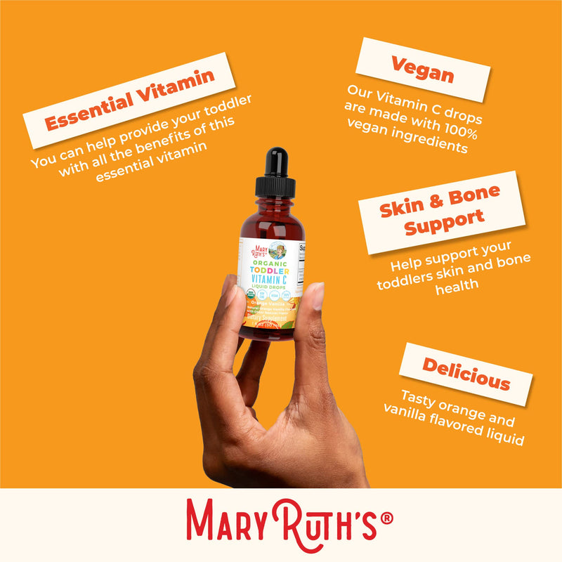 MaryRuth Organics Toddler Vitamin C Drops | USDA Organic Vitamin C Liquid Drops for Toddler | Ages 1-3 Years | Vitamin for Immune Support & Overall Health | Vegan | Non-GMO | Gluten Free | 30 Servings Orange Vanilla 1 Fl Oz (Pack of 1) - BeesActive Australia