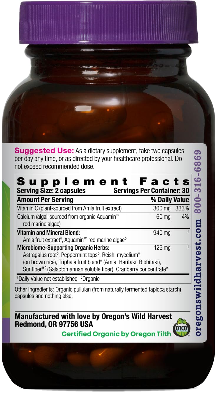Oregon’s Wild Harvest Organic Vitamin C Capsules – 60 Vegan Capsules – Immune & Cellular Health Support with Amla Fruit & Red Marine Algae – USDA Organic, Non-GMO, Gluten Free