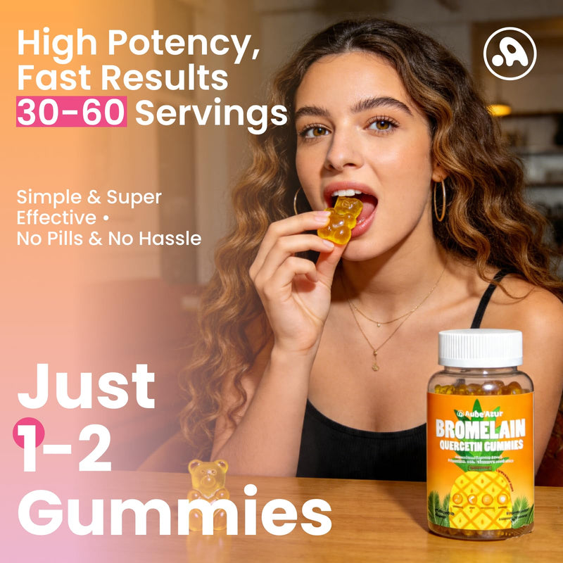 Liposomal Bromelain with Quercetin Gummies, 1000mg Bromelain Supplement | With Probiotics, Digestive Enzymes for Gut, Digestive & Immune Support for Women & Men, Sugar Free, Pineapple Flavor, 60 Ct