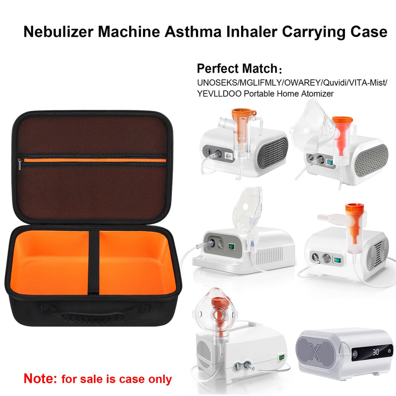 Elonbo Hard Case for Smart Digital Nebulizer Machine/Compression Nebulizer for Breathing Treatment, Portable Home Atomizer Travel Bag, Desktop Asthma Inhaler/Spacer Masks Storage Holder, Black+ Black+ Inside Orange - BeesActive Australia