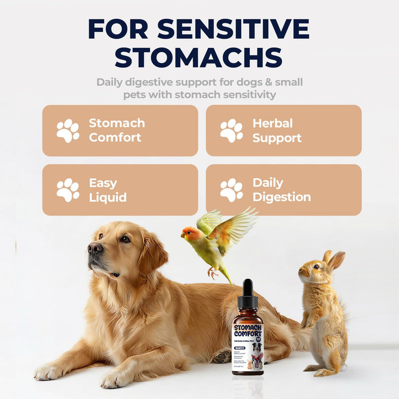 Dog Upset Stomach Relief Liquid Drops, Sensitive Stomach Support for Dogs & Small Pets, Helps Maintain Gut Balance, Occasional Diarrhea, Gas & Constipation Support, 2 fl oz