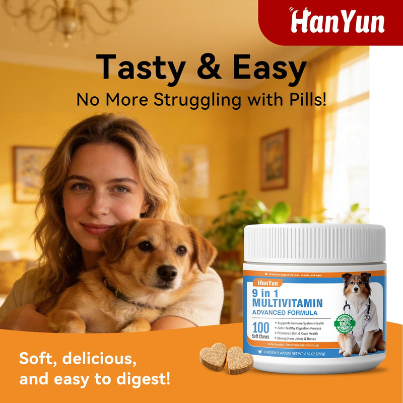 BSLVWG 9-in-1 Dog Multivitamins Chewable,100 Count Dog Vitamins and Supplements Hip & Joint, Pet Immune Support, Skin & Coat, Gut & Heart Health - Senior & Puppy Multivitamin Pet Supplement