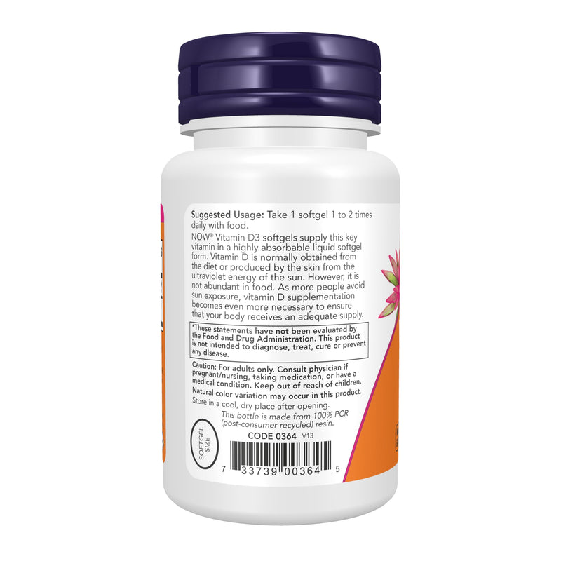 NOW Vitamin D-3 400IU, 180 Softgels (Pack of 3) 180 Count (Pack of 3)