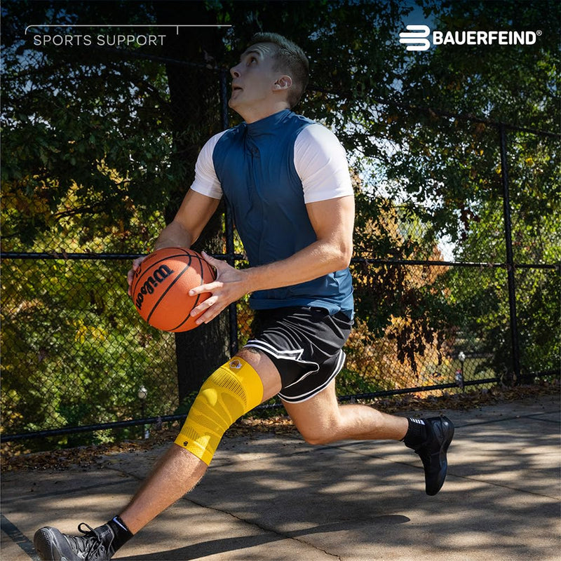 Bauerfeind Sports Compression Knee Support NBA - Lightweight Design with Gripping Zones for Basketball Knee Pain Relief & Performance with Team Designs (Black, L) Large Black - BeesActive Australia