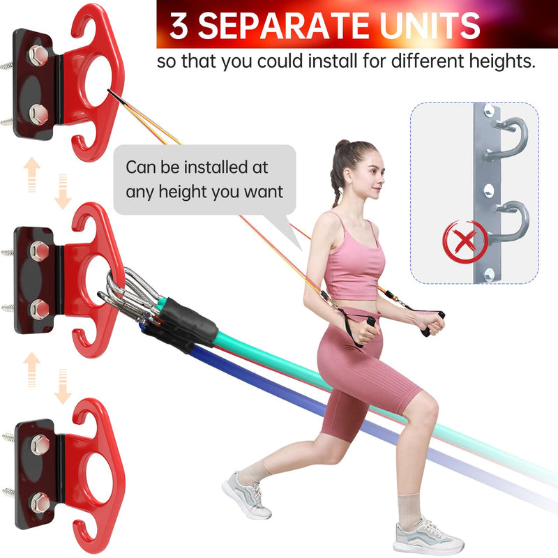 Resistance Band Wall Anchors, Wall Mounted Modular Hooking Platform, Workout Wall Mount Anchor, Training Anchor Mounted Hook Exercise Station for Home Gym Workouts,Yoga,Fitness,Strength Training Red（3pcs）