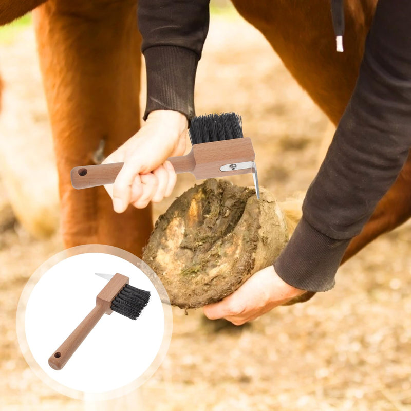 POPETPOP Horse Hoof Pick Brush, Hoof Picks for Horses, Hoof Pick with Cleaning Brush Horse Cattle Sheep Hoofpick with Wooden Handle for Cleaning and Grooming Tools - BeesActive Australia