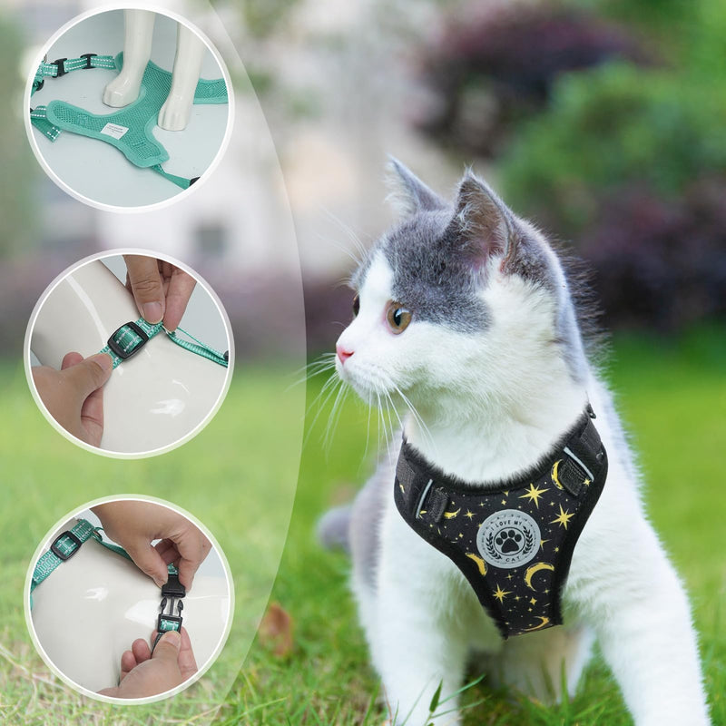 BEAUTYZOO Cat Harness and Leash Set for Walking Escape Proof, Neck Release Adjustable Harness for Kitten Puppy Small Medium Large Cats, Soft Cute Easy Control Small Cat Harness for Cats Boy and Girls M (Chest: 12 - 19") Black - BeesActive Australia